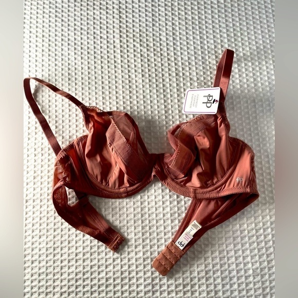 Pretty Polly Semi Sheer Plunge Bra Women's 38C Naturals Non-Padded Mesh Rose NWT - Picture 1 of 11